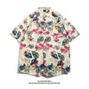Camisa Hawaiian de Seda de Gelo Retrô Estilo Hong Kong Masculina Estilo 14 Tendência Verão Manga Curta Camisa Florada de Praia Roupa de Fora