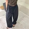 Pantalones Anchos de Cintura Alta con Cordón Estilo Coreano Secado Rápido Verano 2026 Nueva Versión Coreana Cintura Elástica Protección Solar Ropa de Trabajo Pantalones de Pierna Recta