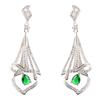 Anel de esmeralda de pavão brilhante banhado a ouro 18K Oito corações e oito flechas Zircon Emerald Flower Full Diamond Ring Earrings