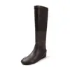 Botas elásticas ajustadas de moda estilo británico de 5.5 cm, nuevo modelo otoño e invierno 2026, punta redonda, suela plana, tacón de cuña, botas altas hasta la rodilla