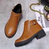 Botas de mujer estilo británico Martin, nuevos modelos de otoño e invierno, punta redonda, tacón grueso, botines de media pantorrilla, botas Chelsea negras al por mayor
