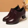 Nuevos Zapatos de Tacón Alto de Boca Profunda de Cuero Suave 2025 Otoño Suela Suave Antideslizantes de Tacón Medio de Cuero para Madres de Mediana Edad y Mayores