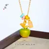 Puzuo Color Fuerte que Conserva el Color Dorado Arena Esmalte Seguro Fruta Círculo Pequeño Collar Colgante de Manzana Diseño de Nicho Cadena de Clavícula