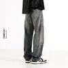 Calça Jeans Workwear Vintage Rasgada Ceecuz para Homens, Marca Tendência Estilo Americano, Calça Larga Solta Desgastada Lavada