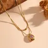Collar Colgante Estrella Piedra de Color Elegante Versátil de Acero de Titanio Nueva Moda Transfronterizo para Mujer Collar de Acero Inoxidable Doble Capa Tachonado con Perlas