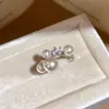 Lágrimas de Sirena~ Anillo Abierto de Perla Redonda con Circonita Super Brillante, Anillo de Dedo Índice de Gama Alta Niche, Accesorio de Mano Versátil Vintage