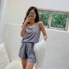 Conjunto de Pijama Novo de Primavera e Verão em Seda Cupro para Mulheres com Suspensórios, Roupa de Casa, Tecidos Frescos com Shorts, Confortável e Pode Ser Usado Fora