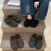Pantuflas de Fieltro con Lunares Retro 2026 con Felpa para Mujer, para Usar al Aire Libre, Suela Gruesa, Cálidas, Casuales, Slip-on Perezosas, Puntera Cerrada, de Algodón