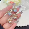 Pendientes Coreanos de Nuevo Estilo con Lazo y Perla para Mujer, Pendientes de Botón Brillantes con Pedrería de Lujo Ligero de Nicho