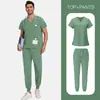 Aliexpress Temu Ropa de Trabajo Más Vendida Uniformes de Enfermera Batas de Laboratorio Color Sólido Manga Corta Pantalones Conjunto de Dos Piezas para Limpieza con Personajes Bordados