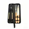Conjunto de Ferramentas para Churrasco em Aço Inoxidável com Cabos de Madeira para Churrasco ao Ar Livre, Incluindo Garfo, Espátula, Pinça e Faca