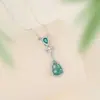 Collar de Calabaza de Plata Pura 925 para Mujer, Nuevo Estilo Chino Jadeíta Natural Jade Azul Agua Cadena para Clavícula Colgante de Fortuna y Prosperidad