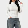 Camiseta Popular de Cuello Alto y Manga Larga de Amazon para Mujer, Corte Ajustado, Camiseta Base Elástica, Color Sólido, Top Interior Versátil