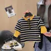Nueva camiseta de manga larga de otoño para niños, imitación de dos piezas, estilo coreano, sudadera a rayas elegante para niños y niñas, top de camiseta básica