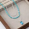 Pendientes de Colgante Versátiles de Tres Capas con Perlas Turquesas y Circonita Cúbica Azul, Conjunto de Collar de Moda de Lujo Ligero de Alta Gama para Mujer