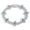 Pulsera de trébol de cuatro hojas de circón rosa europea y americana hip-hop moda moda genial canalla guapo sentido de alta gama accesorios de circón 5A para hombres y mujeres