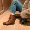 Botas de tornozelo estilo francês com bico quadrado e salto grosso para comércio transfronteiriço, que aumentam a altura, elegantes, botas para mulheres que vão ao trabalho, botas de moda cinza versáteis para outono e inverno