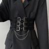 Estilo punk europeu e americano, fivela de agulha de três fileiras, cinto feminino, camisa social combinando, elástico, cintura larga, cinto de vedação