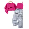Ropa Nueva de Otoño Europea y Americana para Niños Camisa Morada de Manga Larga Más Chaleco con Jeans Moda Tendencia Niña Ropa para Niños Venta al por Mayor