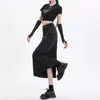 Falda de Mezclilla Negra para Mujer Primavera y Verano 2025 Nueva Tendencia Falda Midi de Cadera con Abertura en Forma de A