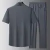 Camisas Finas de Manga Curta de Verão para Homens e Pais de Meia-Idade e Idosos, Camisas de Verão, Conjuntos de Duas Peças de Seda Gelada de Secagem Rápida para Avôs