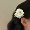 Grampo de Cabelo Rosa Romântico Presilha Bico de Pato Feminina Lateral Acessório de Cabelo Broche Joia Adorno de Cabeça