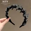 Faixa de Cabelo Preta com Dentes em Gaze de Seda Levemente Luxuosa para Mulheres Versátil Top Alto para Crânio Faixa Antiderrapante Prensa de Cabelo Acessórios de Cabelo
