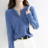 Jaqueta Cardigan de Tricô Nova para Primavera e Outono 2026 para Mulheres com Bolsos, Blusa Suéter Tendência, Suéter de Gola V, Peça de Roupa Externa de Cor Sólida para Outono