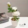 Rosa de Tres Cabezas Pequeño Bonsái Flor Artificial Decoración del Hogar Flor Artificial Boda Interior Pequeños Adornos Planta Verde Artificial Planta en Maceta