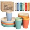 Amazon Explosiones Tazón de Paja de Trigo Taza Plato Vajilla Juego de Tres Piezas para el Hogar Tazón para Arroz Plato Taza para Bebidas Juego de Vajilla