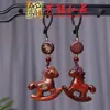 Cavalo de Madeira Arco-Íris Sino Acessório Chaveiro Pingente Yiming Xianyuan Cavalo do Zodíaco de Madeira Corrente de Celular Pingente de Bolsa Ornamento