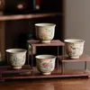 Juego de té de piedra de fuego azul y blanco, taza maestra, taza de té de cerámica rústica vintage, taza de té pintada a mano con diseño floral y de pájaros de tendencia nacional, artículo de regalo