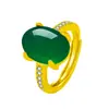 Anillo Kaiwei Simple Forma de Huevo Calcedonia Imitación Incrustación Sintética Anillo de Jaspe Verde Impecable