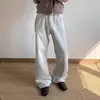 Calça Jeans Cinza Esbranquiçado com Design Desgastado para Homens, Estilo High Street, Moda Vintage Cool com Marcas de Bigode, Calça Longa Wide-Leg Tendência com Caimento Solto