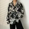 Camisa Casual de Manga Larga con Estampado de Lunares por Toda la Prenda Estilo Retro Otoñal de Hong Kong Cuello Puntiagudo Popular Versátil Holgada para Hombre y Mujer