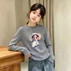 Camada Base Térmica Feminina com Interior Aconchegante Penteado Camiseta de Manga Longa com Gola Redonda Infantil Estilo Novo Outono Inverno Top Casual Versátil