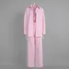 Conjunto de Camisa Listrada e Calça Transfronteiriço Estilo Europeu e Americano 2026 Primavera Novo Conjunto de Duas Peças Feminino com Camisa de Listra Vertical e Gravata Calça Longa