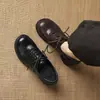 Zapatos de Cuero con Cordones Estilo Británico Retro 2026 Modelo Nuevo Tacón Medio 5cm Punta Redonda Casual Versátil Boca Baja Zapatos de Una Sola Pieza Talla Grande