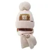 Sombrero para Niños Transfronterizo Sombrero de Punto Cálido para Mujer Sombrero de Lana de Oso de Dibujos Animados para Bebé Bufanda para Niño Juego de Dos Piezas