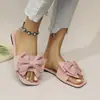 Produtos à Vista Plus Size~ Dropshipping e Etiquetagem Disponíveis! Chinelos de Uma Tira Planos com Laço para Mulheres - Vibração de Verão
