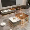 Mesa de centro italiana sala de estar hogar superficie brillante mesa de centro de placa de roca lujo ligero moderno simple apartamento pequeño madera maciza cuadrada mesa auxiliar