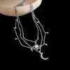 Colar de Moda Estrela e Lua Cravejados de Diamante, Moda Transfronteiriça Europeia e Americana, Corrente Elegante para Clavícula, Joias de Luxo Leve e de Alta Qualidade para Atacado