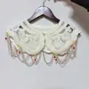 Chal Versátil Cheongsam con Borla de Perlas de Encaje Blanco Estilo Chino Vintage Hanfu Hombro de Nube