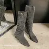 Botas de vaquero occidentales de punta fina con hebilla, retro, que aumentan la altura, para mujer, nuevas de otoño 2026, botas largas apiladas para adelgazar la pierna ancha