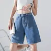 Shorts Jeans Feminino, Estilo Verão Fino, Nova Tendência High Street Ins 2026, Cintura Alta, Shorts Soltos de Perna Larga de Comprimento Médio