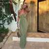 Ropa Europea y Americana de Mujer Transfronteriza 2025 Nuevo Otoño Color Sólido Sin Mangas Ajustado Plisado Cruzado Cadera Cinta Vestido para Mujer