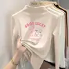Ropa interior básica para niñas con forro polar de otoño e invierno, camiseta de manga larga cepillada para niños, cuello semi-alto, top cálido para niños mayores