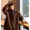 Cárdigan de punto casual estilo coreano con cuello en V para hombre, corte holgado, hombros caídos, color liso, chaqueta suéter casual versátil