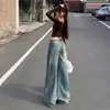 Jeans Anchos de Pierna con Patrón de Nudo de Bambú Lavado Retro para Mujer, Nuevos, Pierna Suelta No Ceñida, Pantalones de Pierna Recta con Caída