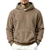 Sitio web independiente transfronterizo: Sudadera con capucha de forro polar de doble cara para hombre Otoño/Invierno, sudadera con capucha informal de color liso, manga larga